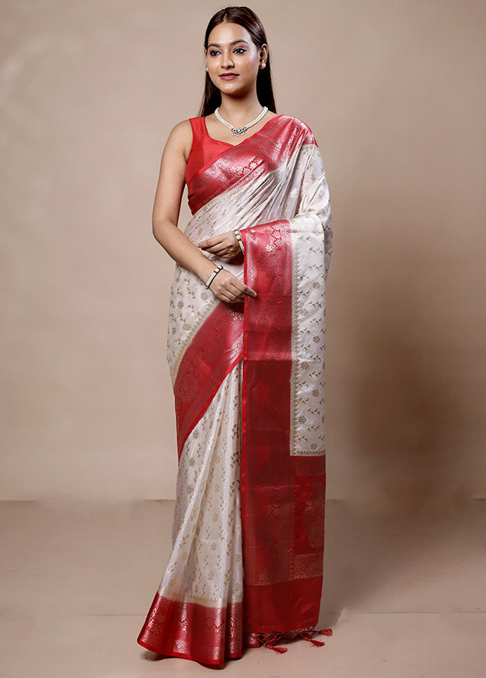 White Kora Silk Saree With Blouse Piece Buy Cheap Outlet Locations