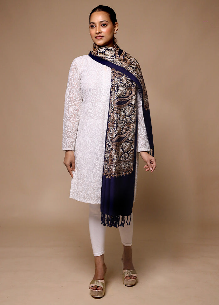 Blue Butta Work With Zari Woven Border Shawl Cheap Sale Websites