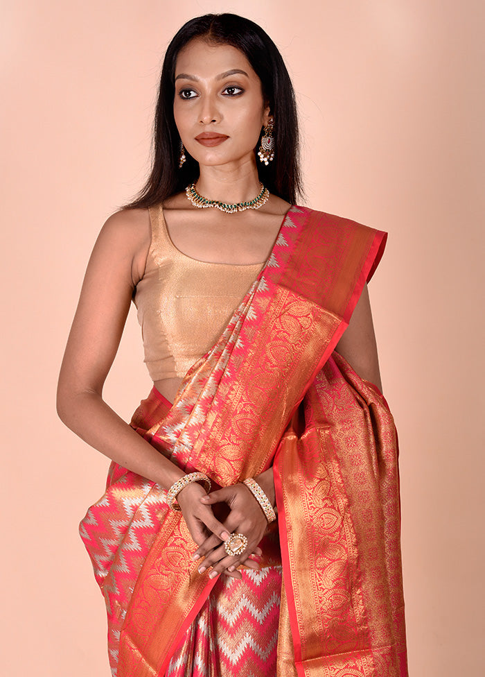 Red Dupion Silk Saree With Blouse Piece Cheap Sale Discounts