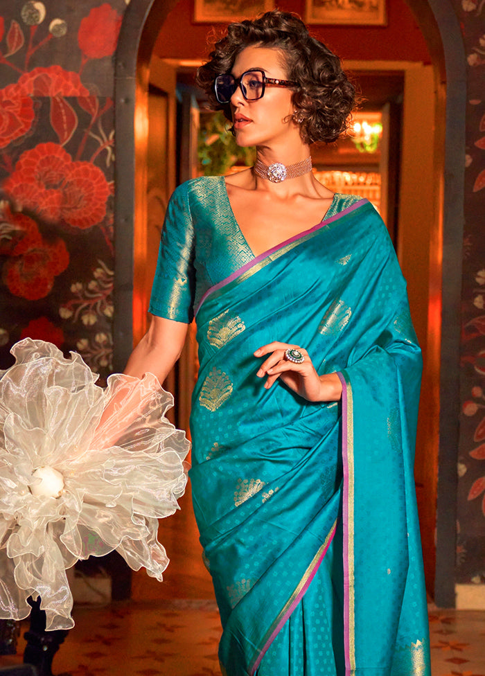 Blue Dupion Silk Saree With Blouse Piece Manchester Sale Online