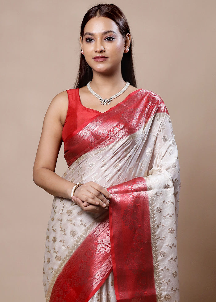 White Kora Silk Saree With Blouse Piece Buy Cheap Outlet Locations