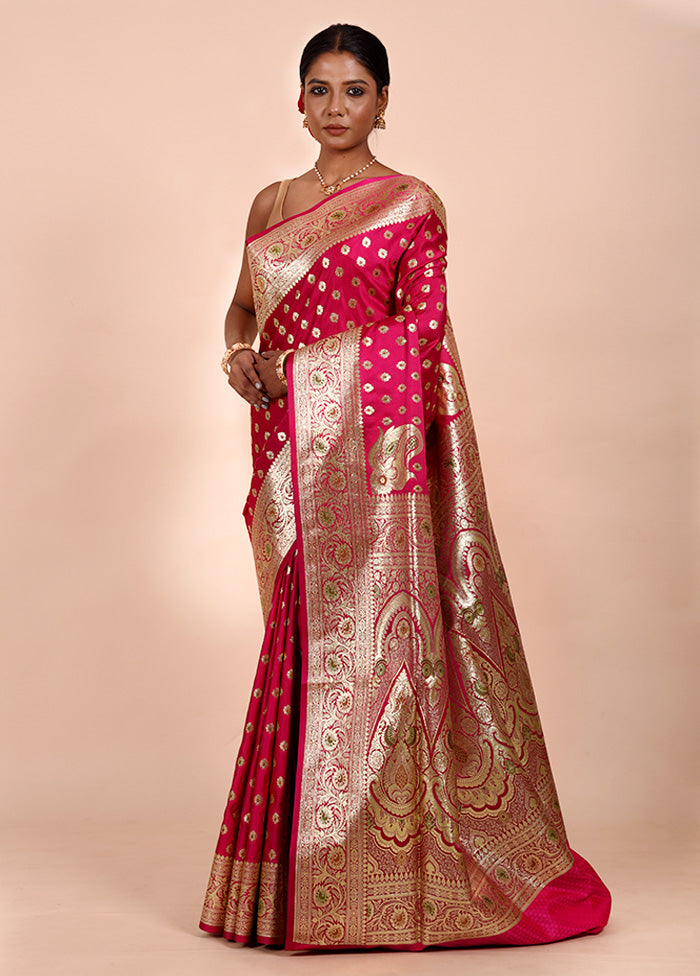 Rani Pink Banarasi Silk Saree With Blouse Piece Wiki For Sale