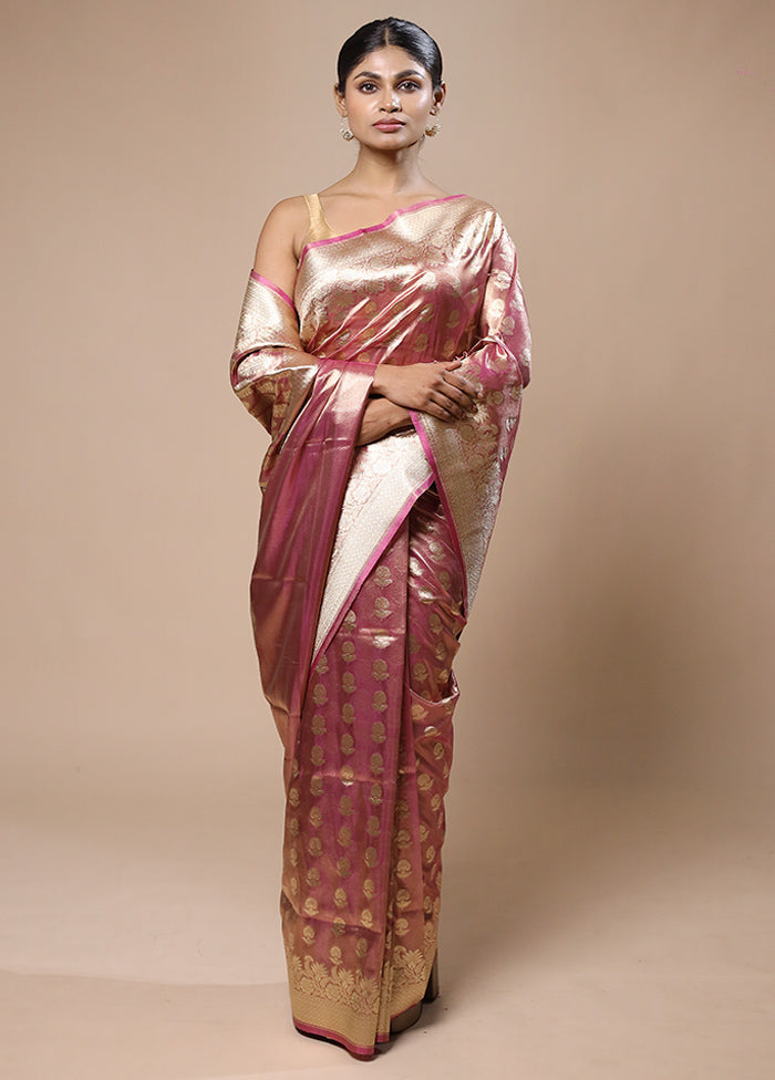 Pink Tissue Silk Saree With Blouse Piece With Mastercard For Sale