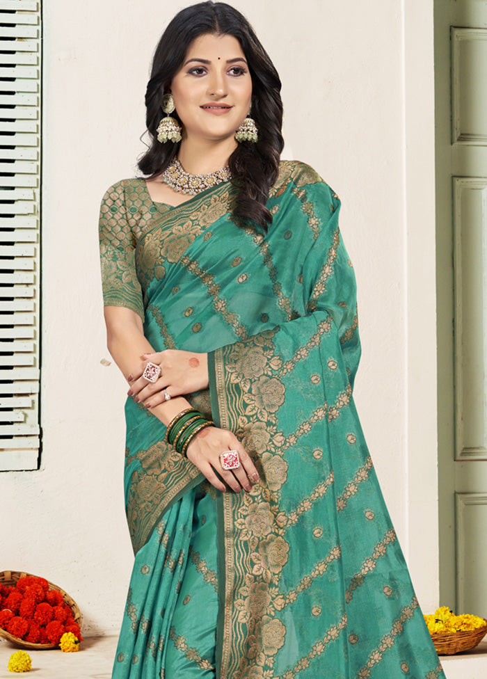 Sea Green Spun Silk Saree With Blouse Piece Buy Cheap Perfect