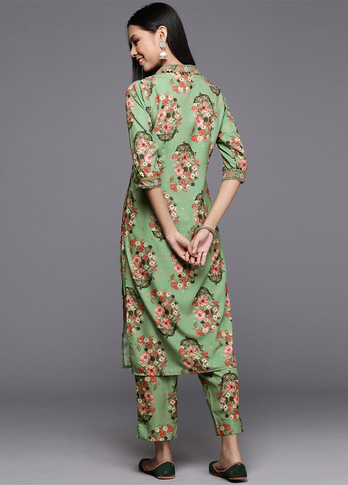 2 Pc Green Readymade Silk Kurti Set Cheap Online