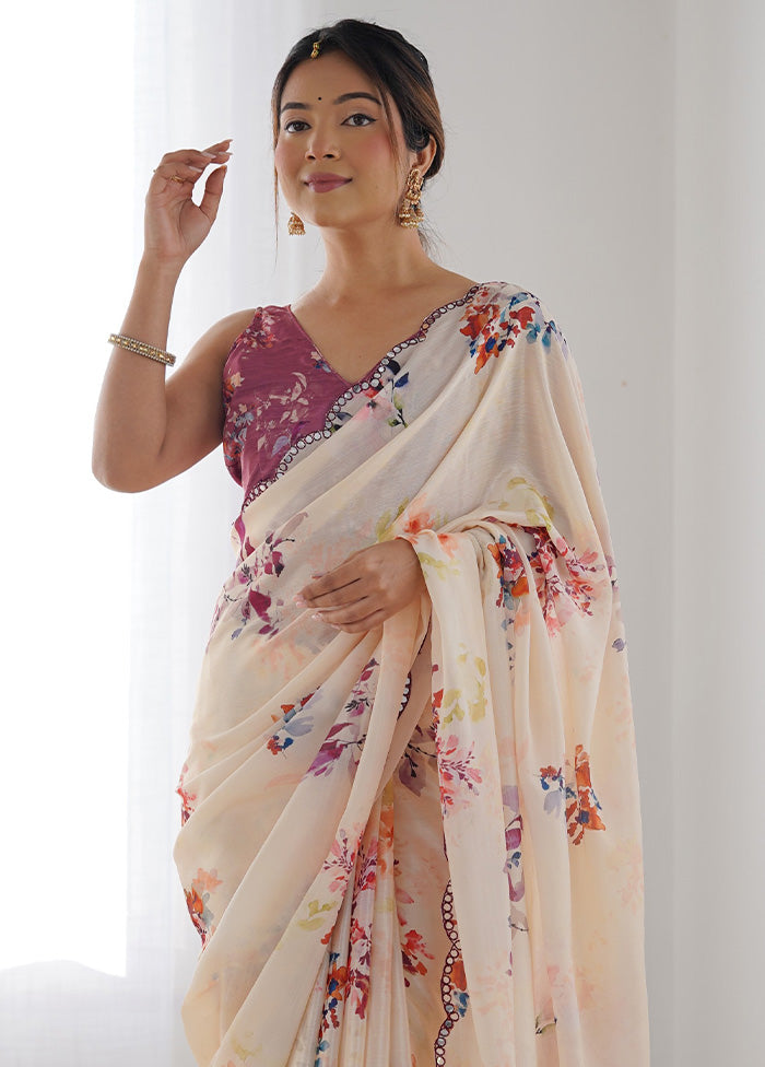 Off White Spun Silk Saree With Blouse Piece Clearance For Nice