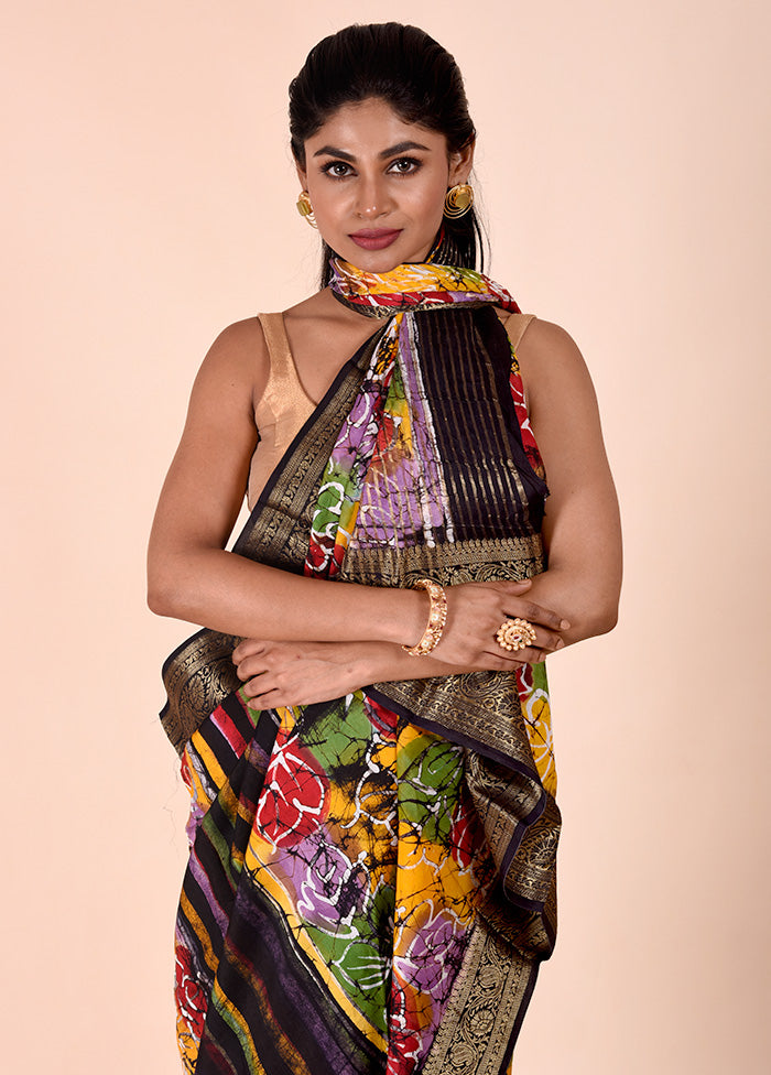 Black Chanderi Cotton Saree With Blouse Piece Choice Online