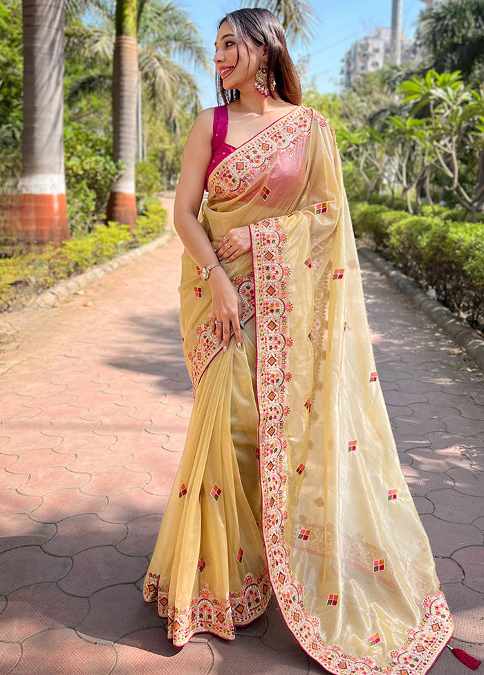 Yellow Spun Silk Saree With Blouse Piece Get To Buy