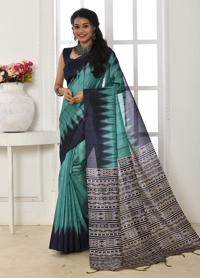 Firoza Tussar Silk Saree With Blouse Piece Clearance Sast