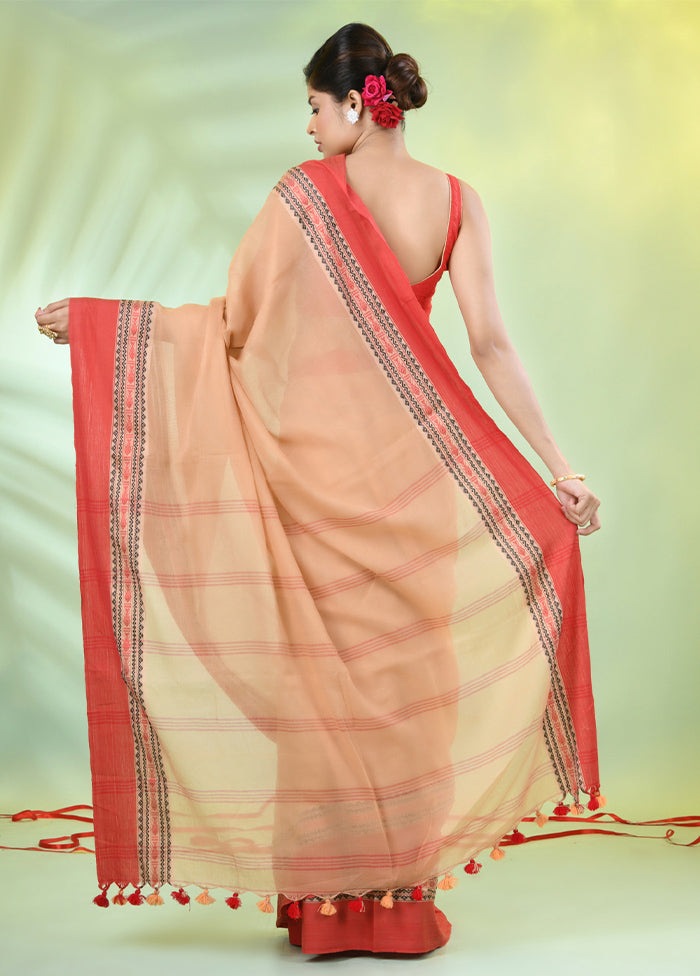 Beige Cotton Saree With Blouse Piece Shipping Discount Sale