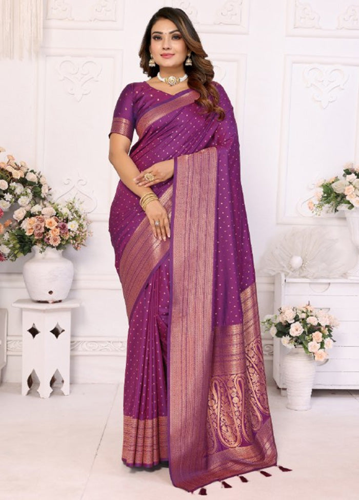 Purple Spun Silk Saree With Blouse Piece Free Shipping Low Cost