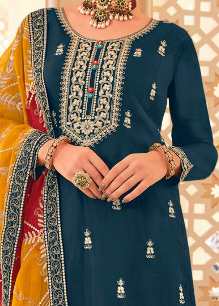 3 Pc Rama Semi Stitched Silk Suit Set Choice Cheap Pice