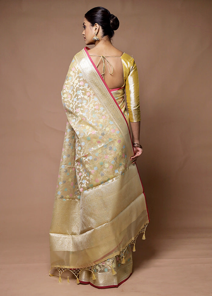 Yellow Organza Saree With Blouse Piece Cheap Best Seller