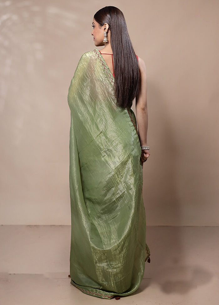 Green Crushed Tissue Silk Saree With Blouse Piece Outlet With Paypal Order