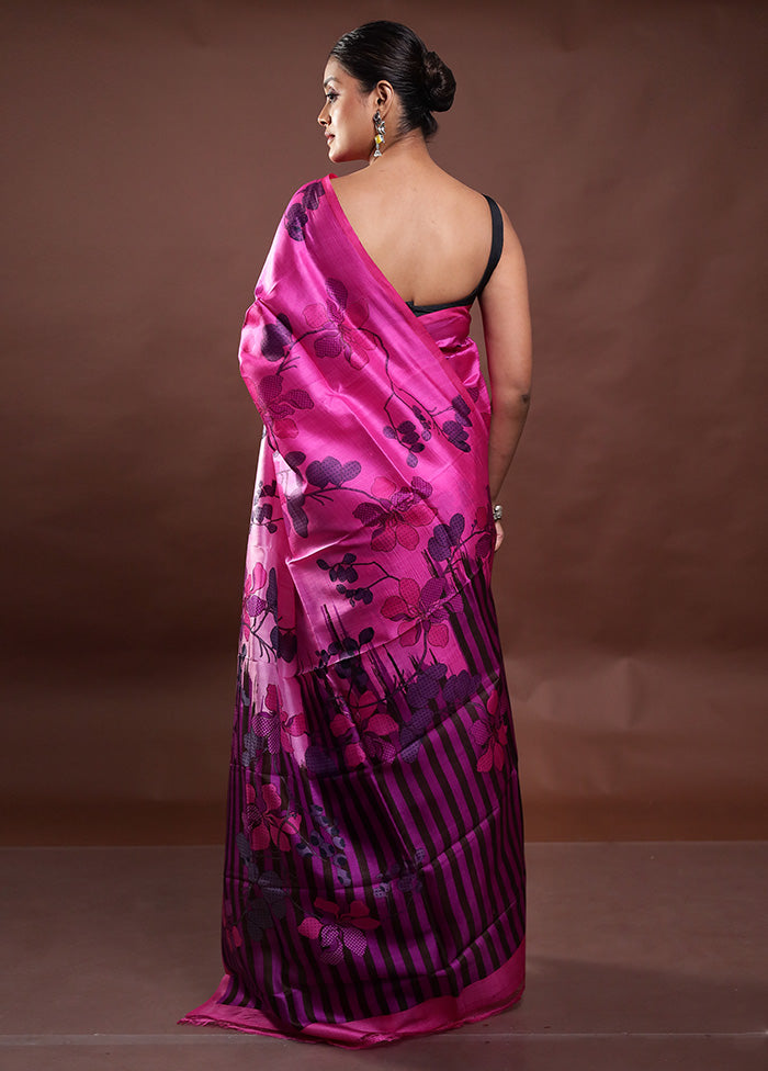 Pink Printed Pure Silk Saree Without Blouse Piece Discount Collections