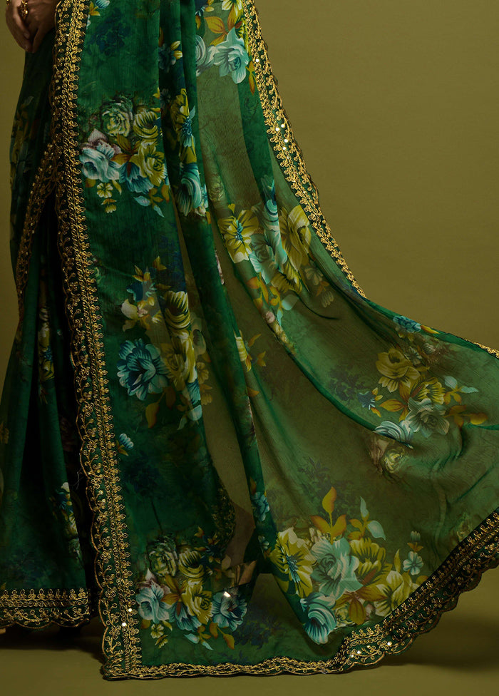 Green Chiffon Silk Saree With Blouse Piece Popular Cheap Online