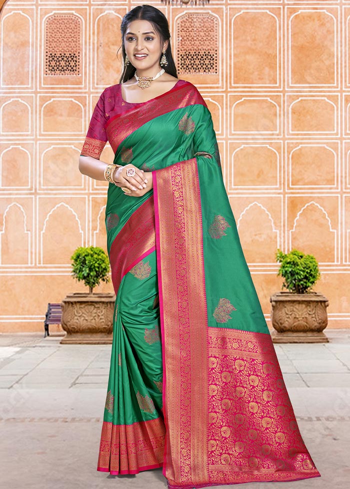 Green Dupion Silk Saree With Blouse Piece Free Shipping Best Seller