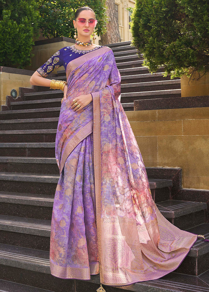 Lavender Spun Silk Saree With Blouse Piece Discount Nicekicks