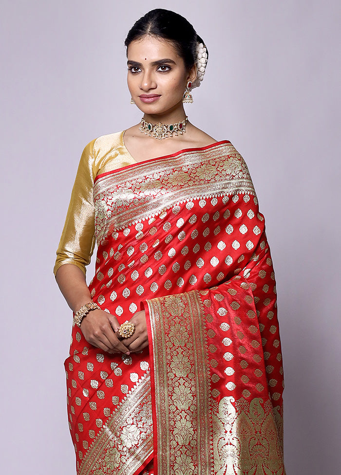 Red Banarasi Silk Saree With Blouse Piece Discount Purchase