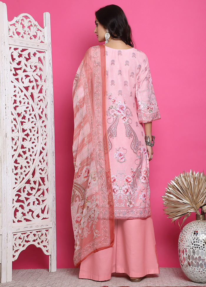 3 Pc Pink Unstitched Silk Suit Set Discount Low Shipping Fee