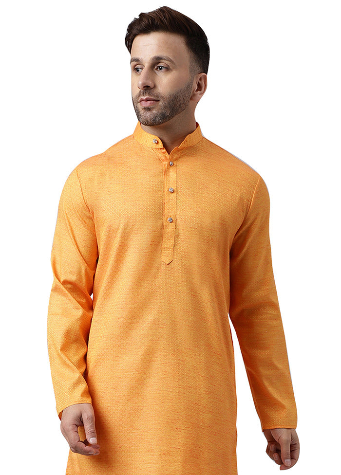 Orange Silk Jacquard Kurta Pictures Cheap Pice