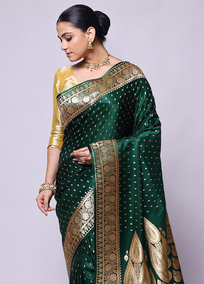 Green Banarasi Silk Saree With Blouse Piece Cheap Sale Big Discount