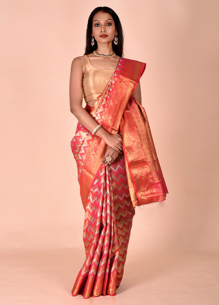 Red Dupion Silk Saree With Blouse Piece Cheap Sale Discounts