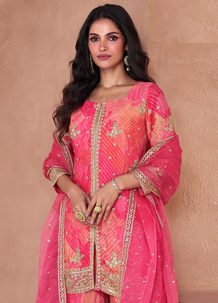 3 Pc Pink Semi Stitched Georgette Suit Set Buy Cheap Manchester Great Sale