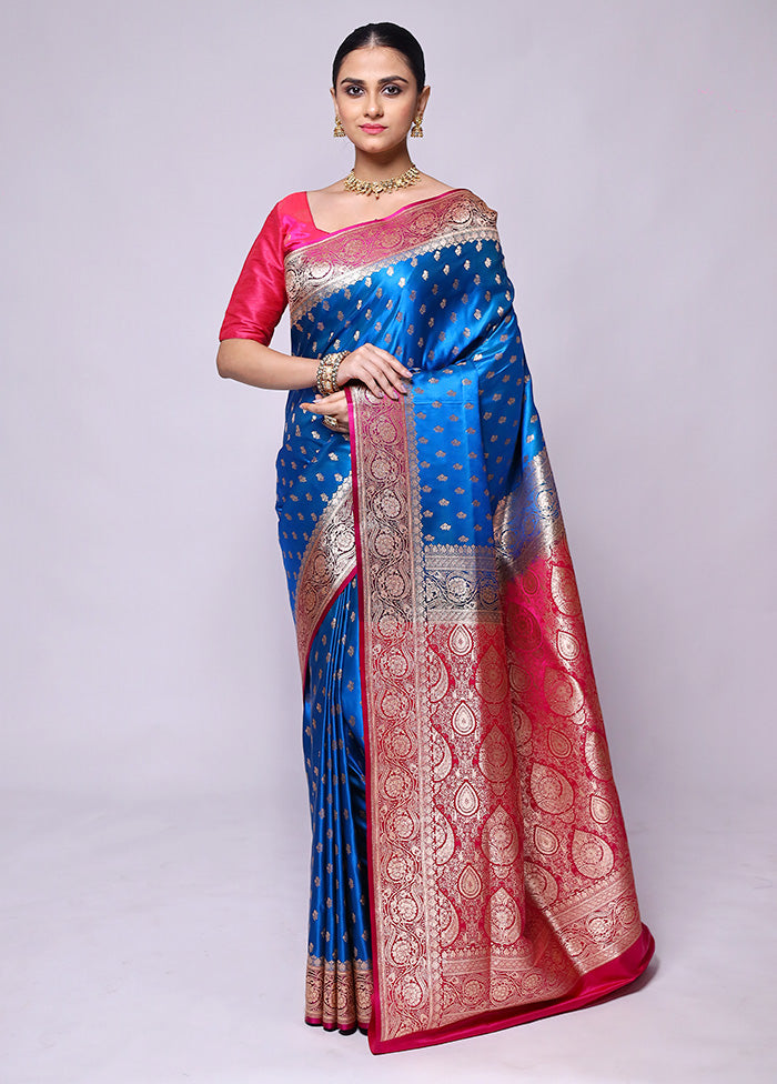 Blue Banarasi Silk Saree With Blouse Piece With Paypal Sale Online