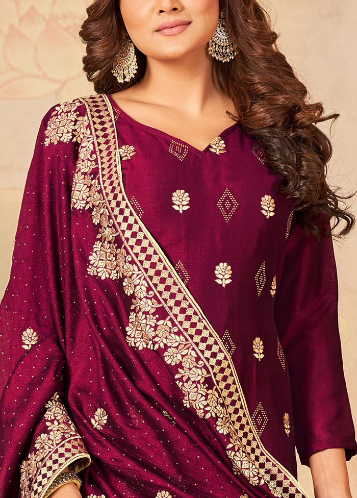 3 Pc Dark Pink Semi Stitched Georgette Suit Set Low Pice For Sale