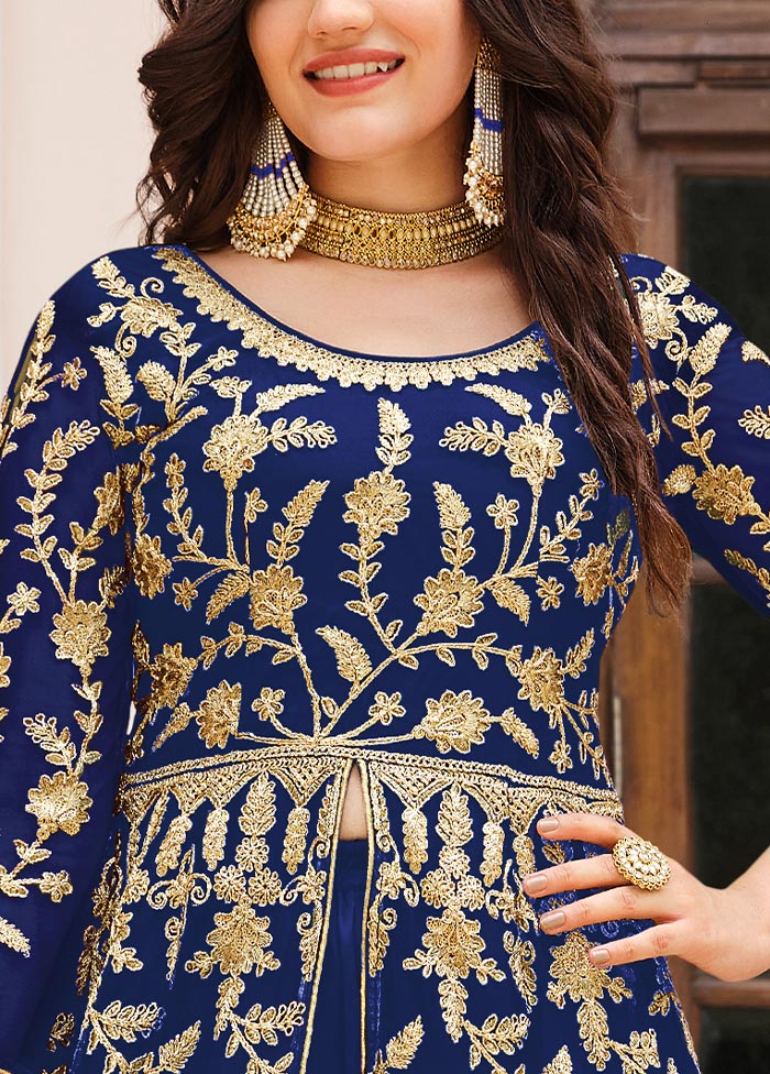 3 Pc Royal Blue Semi Stitched Net Suit Set Clearance Low Pice