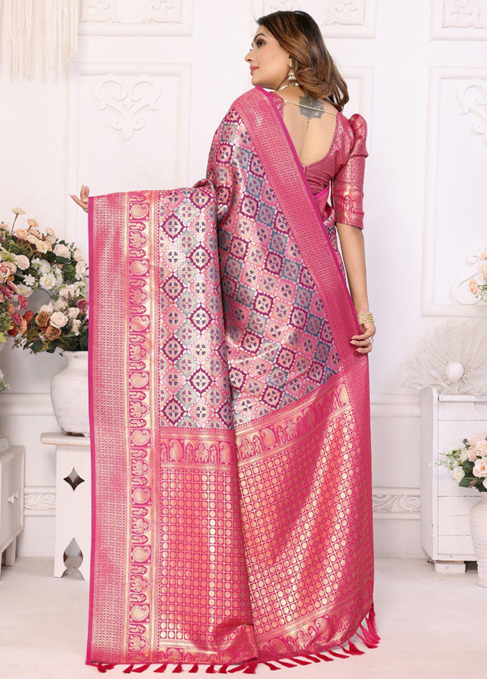 Pink Banarasi Silk Saree With Blouse Piece Browse For Sale