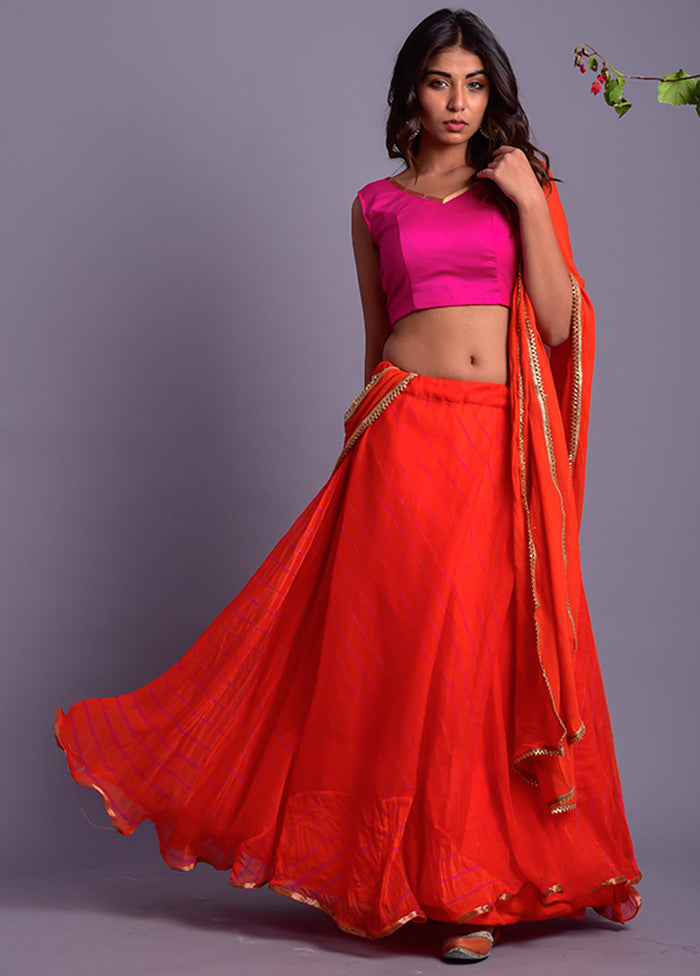 Orange Readymade Chiffon Lehenga Set With Dupatta With Mastercard Online