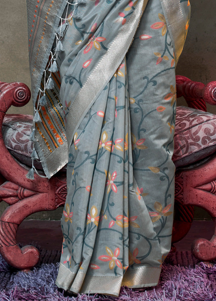 Grey Cotton Saree With Blouse Piece Clearance Find Great