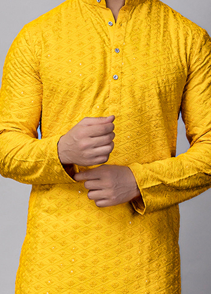 2 Pc Yellow Viscose Kurta Pajama Set Newest