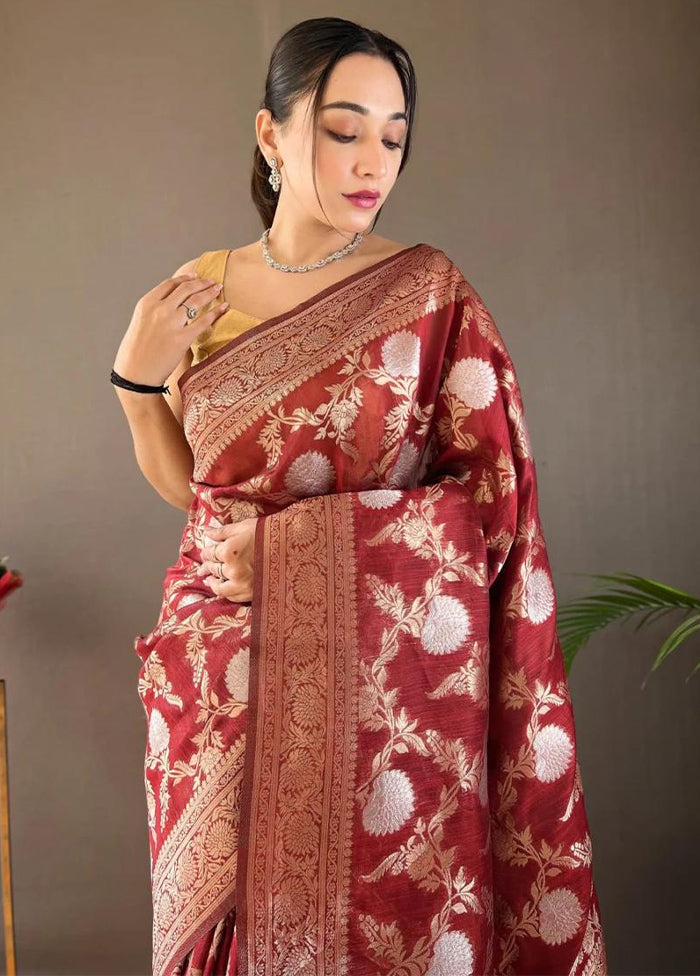 Maroon Banarasi Silk Saree With Blouse Piece Fashionable