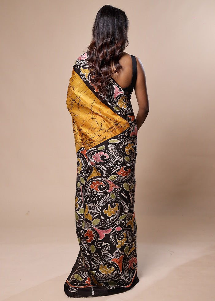 Yellow Printed Pure Silk Saree Without Blouse Piece 2025 Cheap Online