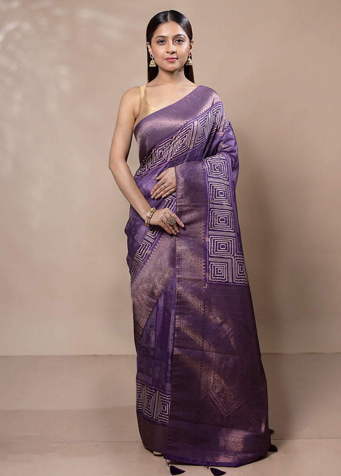 Violet Dupion Silk Saree With Blouse Piece Buy Cheap Recommend