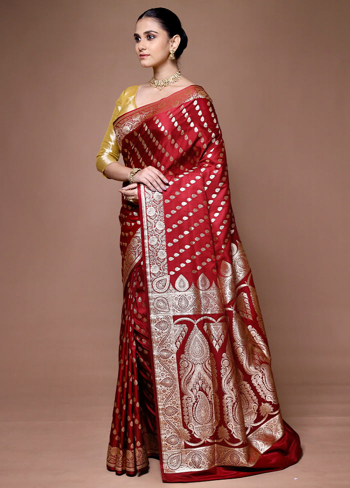 Red Banarasi Silk Saree With Blouse Piece Fashionable Cheap Online