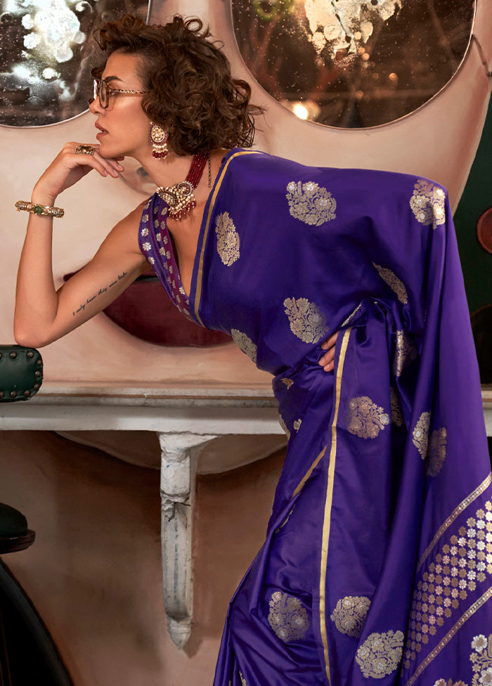 Violet Spun Silk Saree With Blouse Piece Cheap Online Online