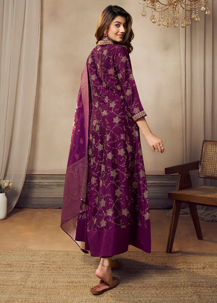 3 Pc Purple Readymade Silk Dupatta Suit Set Discount Tumblr