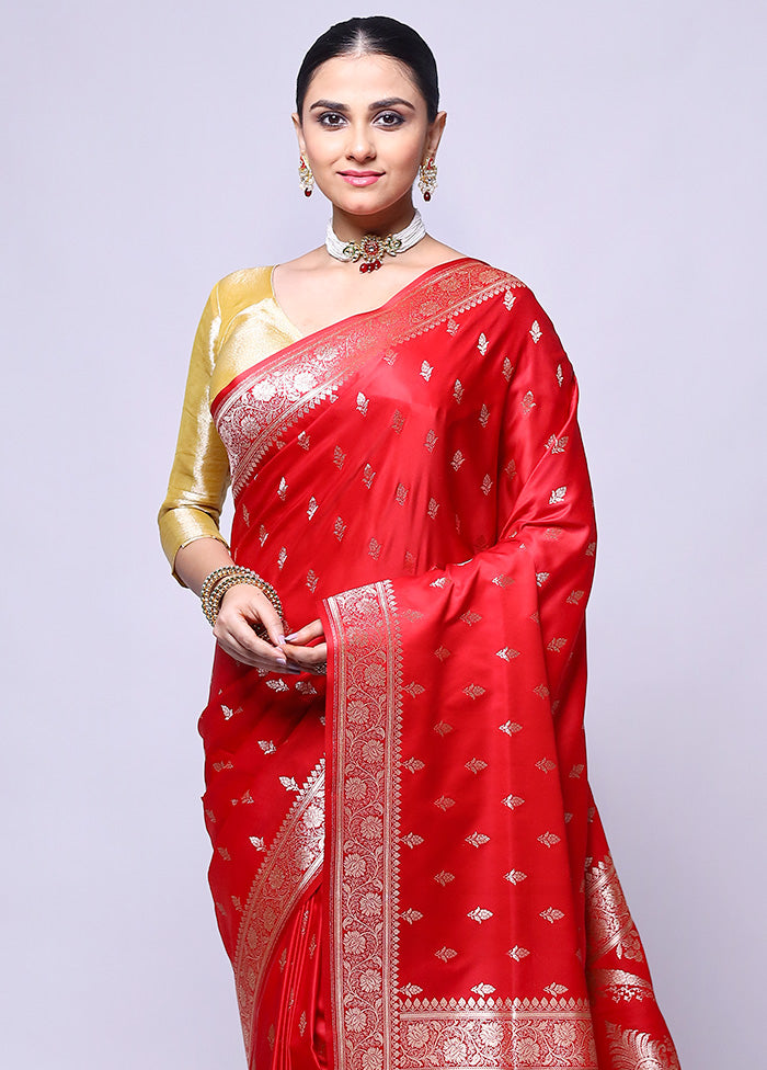 Red Banarasi Silk Saree With Blouse Piece Clearance Sast