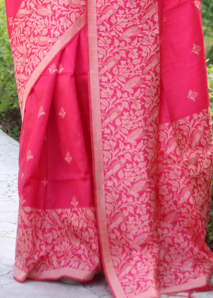 Rani Spun Silk Saree With Blouse Piece Visit New