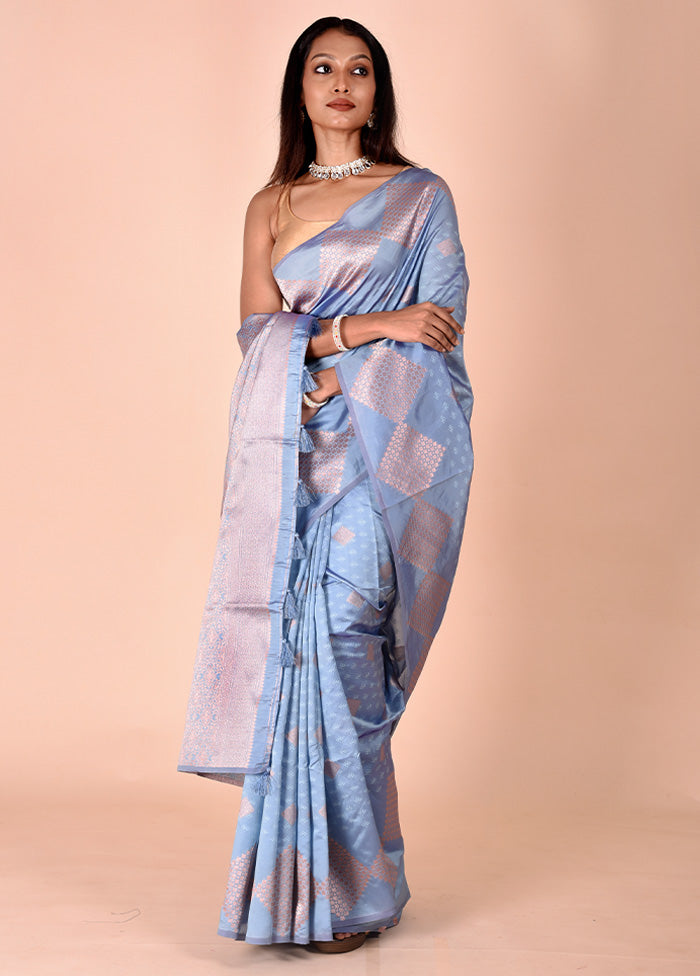 Blue Kora Silk Saree With Blouse Piece Buy Cheap Popular