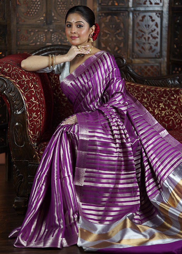 Purple Dupion Silk Saree With Blouse Piece Cheap Discounts