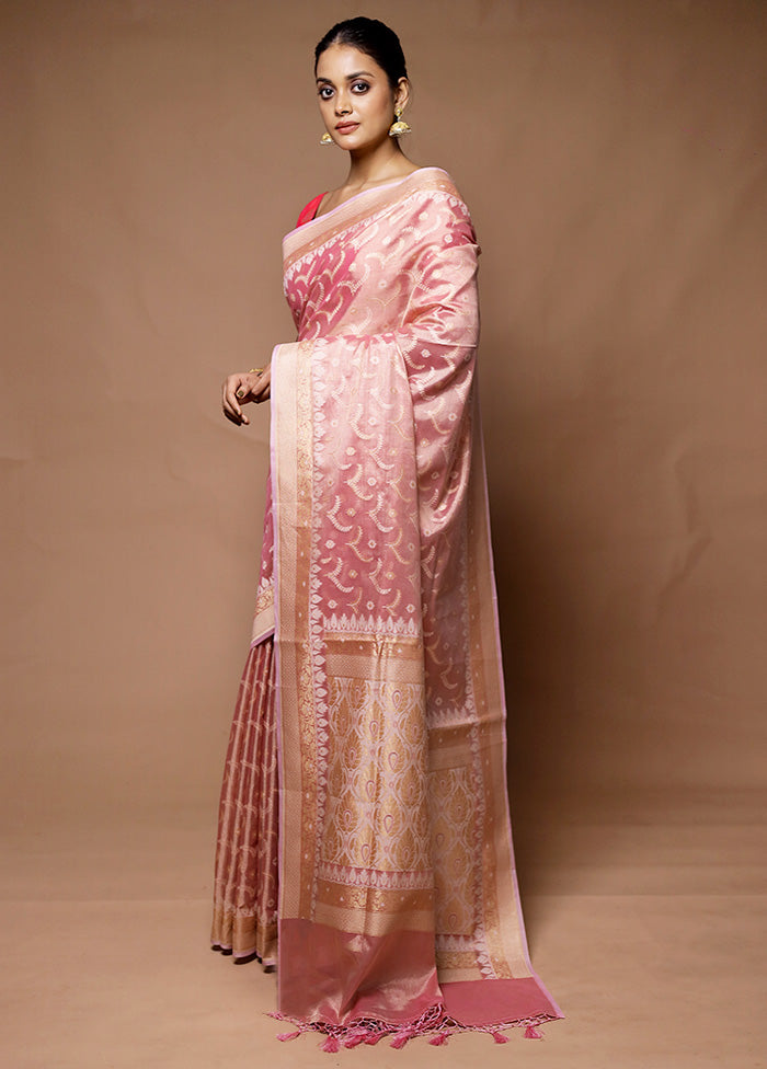 Pink Tissue Silk Saree With Blouse Piece Sale Affordable