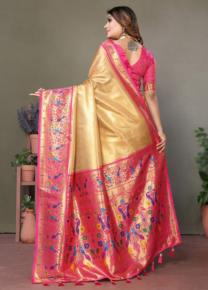 Cream Banarasi Silk Saree With Blouse Piece Buy Sale Online