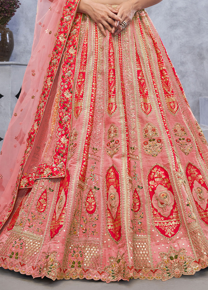 3 Pc Pink Silk Semi Stitched Lehenga Set Excellent