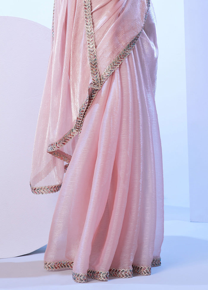 Baby Pink Spun Silk Saree With Blouse Piece Cheap Sale Wholesale Pice