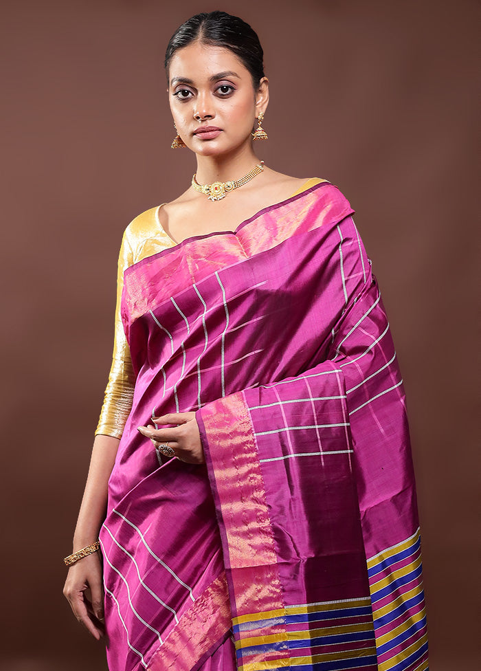 Purple Kalakshetra Kanjivaram Silk Saree With Blouse Piece 2025 New For Sale